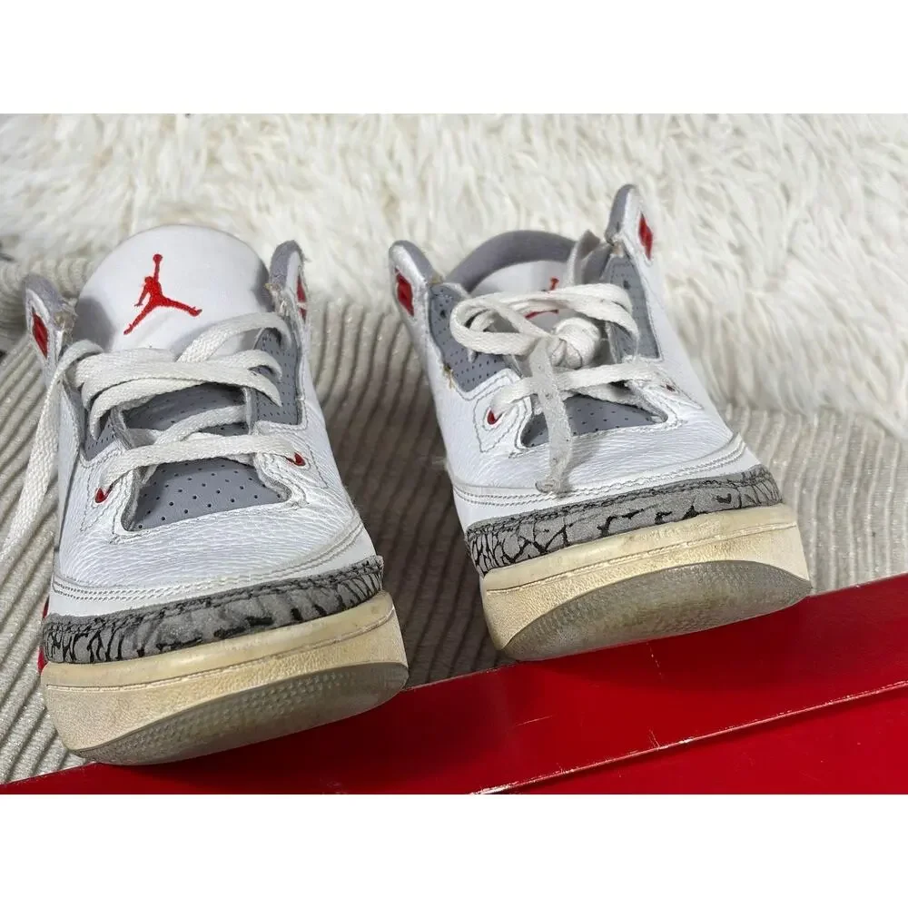 Nike Air Jordan 3 Retro Shoes Youth Size 2Y White Fire Red Cement DM0966-160